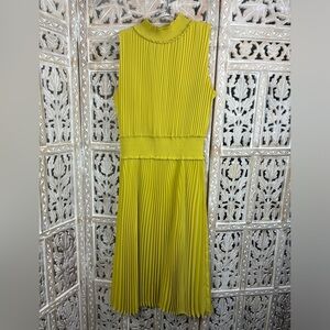 Ladies Nanette Lepore Chartreuse Accordian Pleated Midi Dress-Size 10